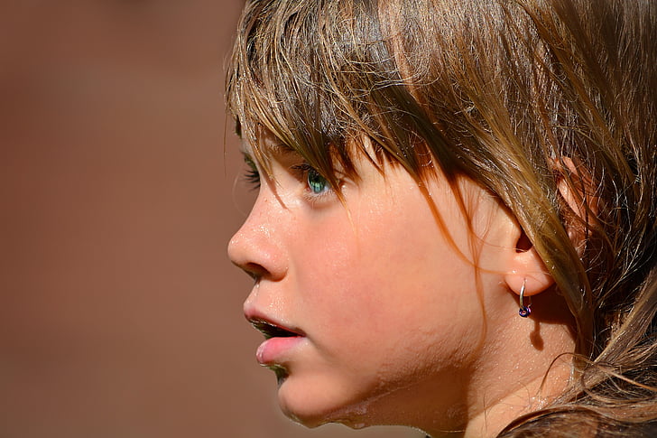 person, human, child, girl, face, wet, close