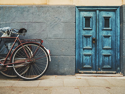 arquitectura, edificio, infraestructura, pared, puerta, bicicleta, bicicleta