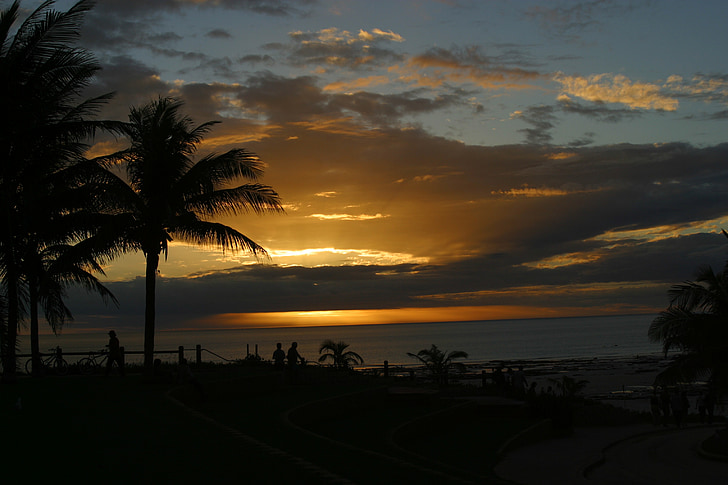 Broome, zonsondergang, Australië, strand, palmbomen