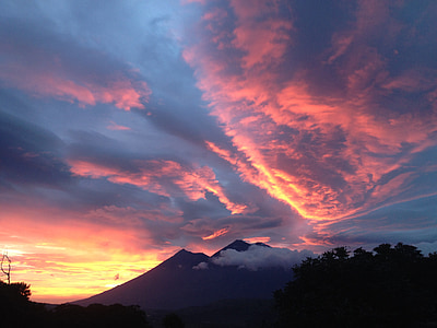 matahari terbenam, Guatemala, Hebat, luar biasa, langit, matahari, Gunung berapi
