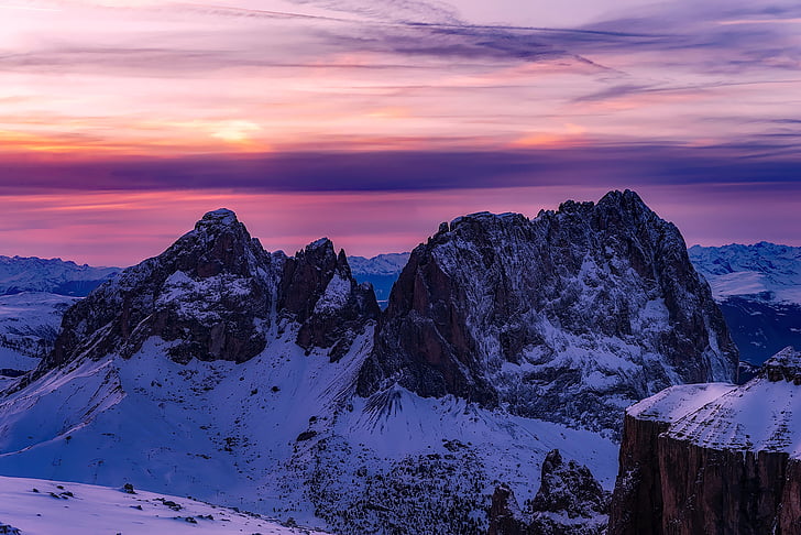Dolomity, Itálie, krajina, malebný, hory, sníh, Zimní