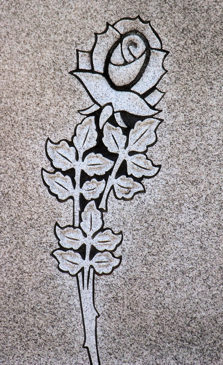 Carving, bloemen, grafsteen, symbool, detail, graniet, graf