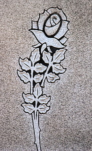 carving, flowers, headstone, symbol, detail, granite, grave