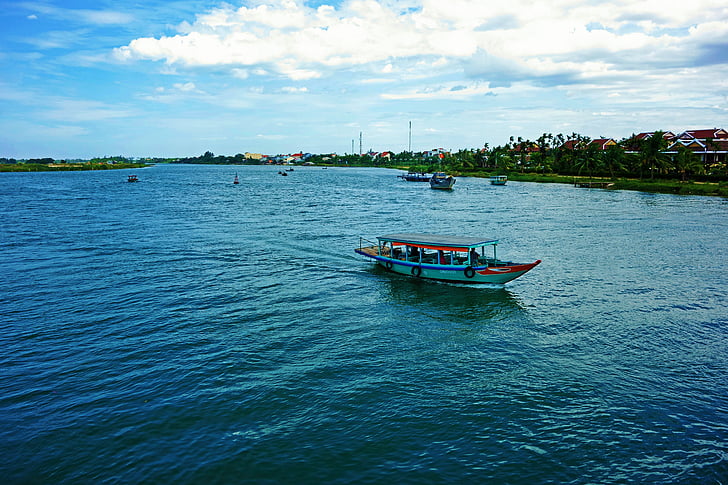 Vietnam, yksinäinen, eristetty, vene, aluksen, kesällä, Tropical