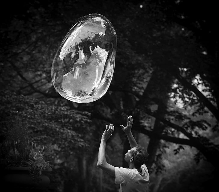 bubble, soap bubble, reflection, transparent, outdoors, people, men