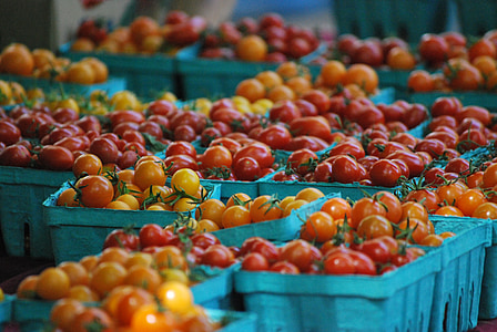 Cherry tomater, landmand marked, marked, kirsebær, frisk, økologisk, grøn