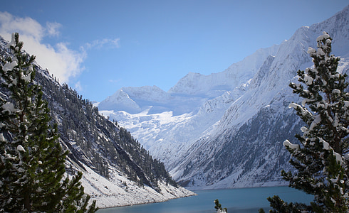 reservoir, schlegeis, zillertal, mountains, alpine, landscape, tyrol