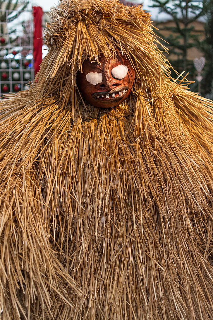 figure, straw, krampus, customs, advent, woman of straw, wood carving