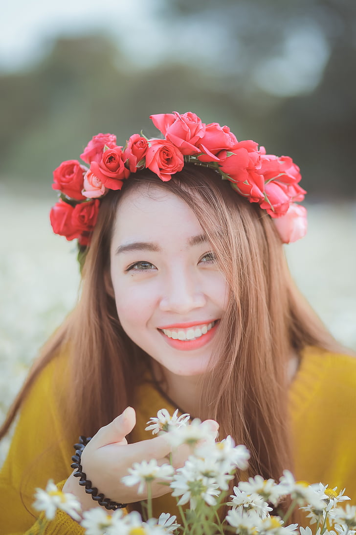 vietnamese, girl, daisy, asia, flower, one woman only, only women