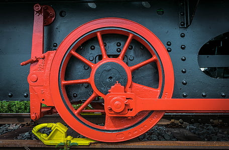 wheel, steam locomotive, railway, locomotive, loco, red, spoke wheel