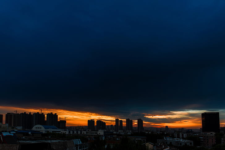 asaka, sun, city, sunset, evening, dark, heavy cloud