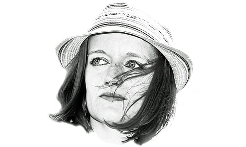 woman, hat, portrait, eye, view, white, hair