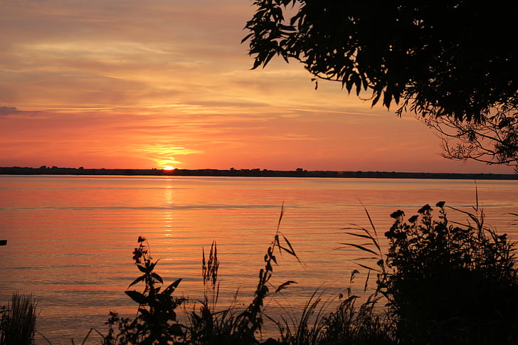 River, Sunset, vesi, kesällä, Oder-joen, Puola, maisema
