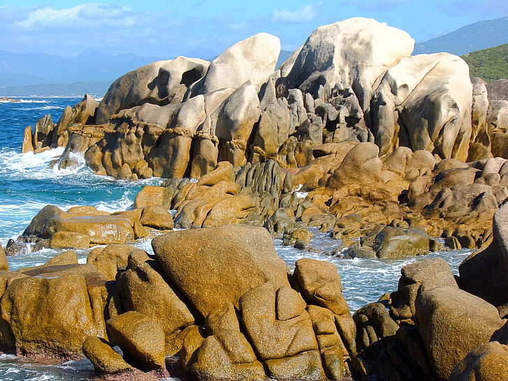 corsica, coast, stones, rock, landscape, rock - object, water