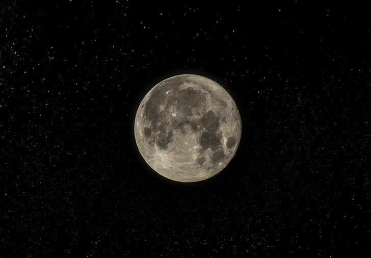 black, full moon, midnight, moon, moon surface, stars, universe