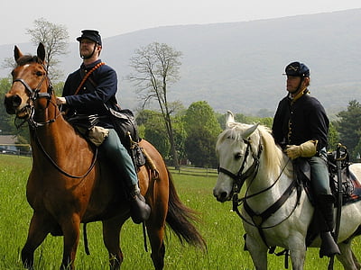 Πορθμείο Harpers, Δυτική Βιρτζίνια, στρατιώτες, ιππικού, βουνά, άλογα, άνδρες
