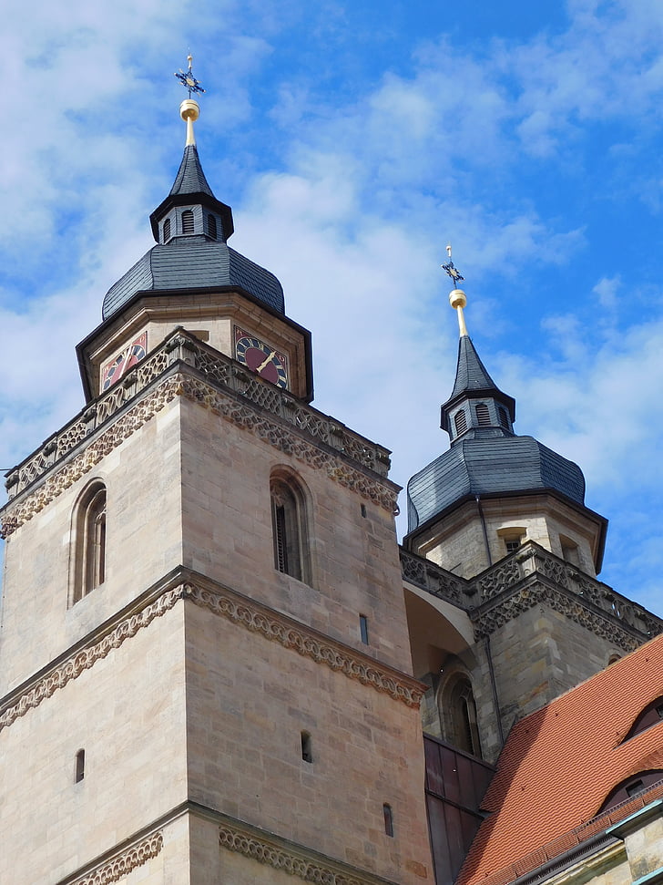 kerktorens, stad kerk, Bayreuth, Opper-Franken, Beieren, Duitsland, gebouw