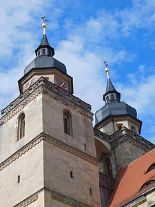 Gereja menara, Gereja kota, Bayreuth, Upper franconia, Bavaria, Jerman, bangunan