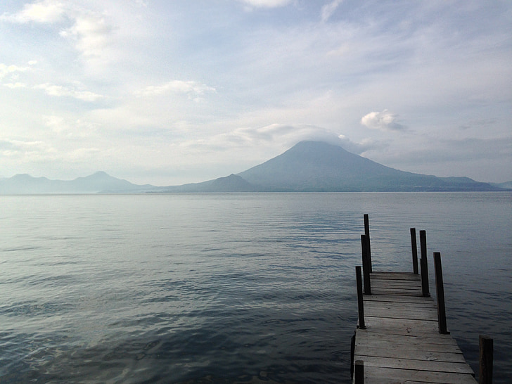 lake atitlan, guatemala, volcano, dock