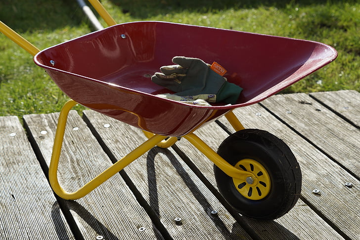 gardening, children toys, wheelbarrow, cart, garden, work, autumn