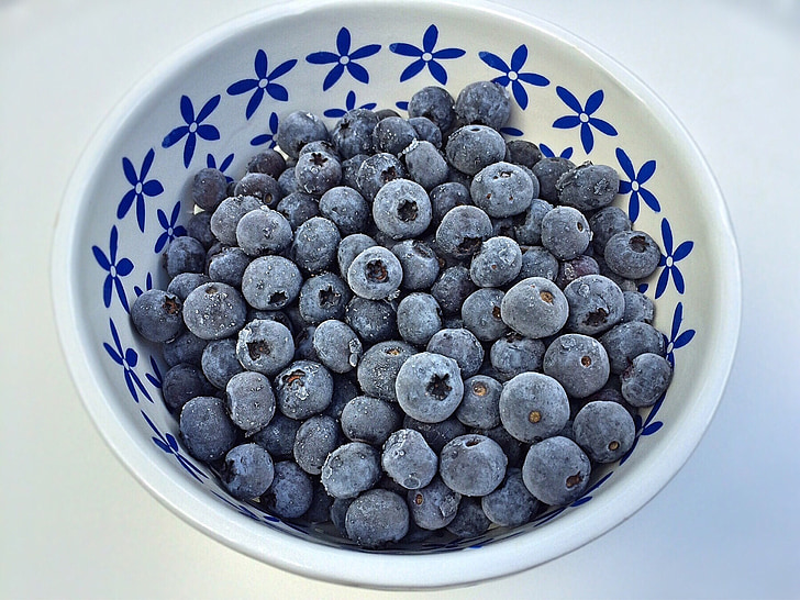 blueberries, fruit, bowl, frozen, berry, food, sweet