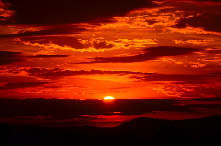 Sunset, punainen, taivas, tulinen, oranssi, pilvet, pilvistä