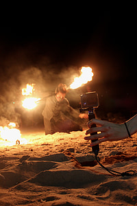 espectáculo de fuego, Tailandia, fuego, cámara, película, Go-pro