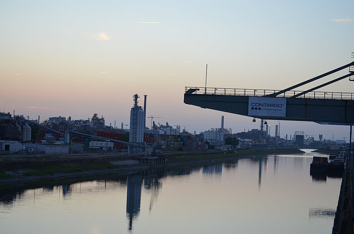 Ludwigshafen, Rhein, Hafen, Fluss, Brücke, Industrie