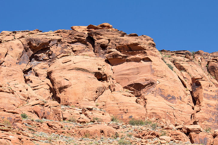 sandstone, cliff, rock, nature, landscape, sky, blue