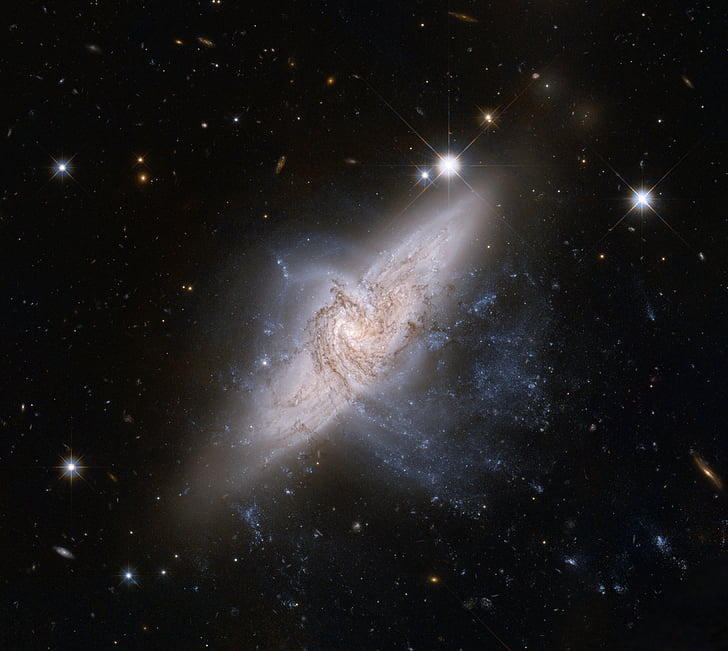 galaxies, overlapping galaxies, ngc 3314, hubble view, space telescope, spiral, stars