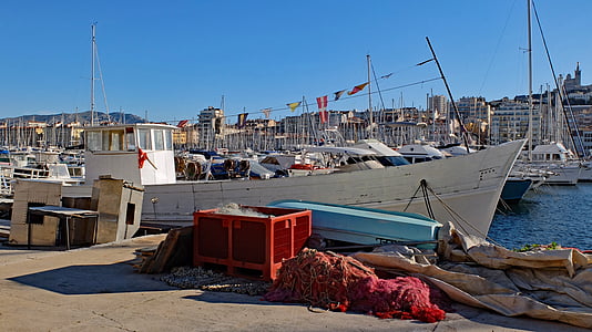 ribiško ladjo, neto, čoln, pristanišča, pristanišča, dok, Marseille