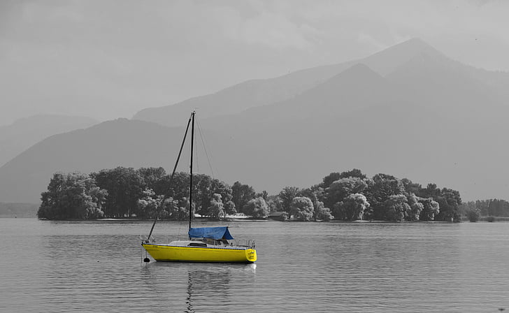 boot, lake, water, sailing vessel, island, landscape, chiemsee