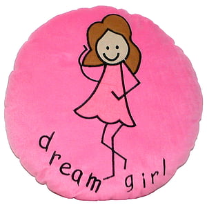 pagalvė, mergaitė, lėlės, rožinė, iliustracija, mielas