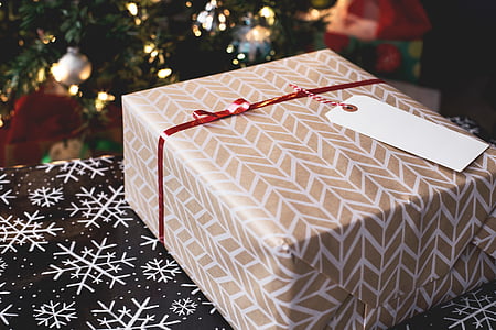 bruin, wit, wrap, cadeau, zwart, tabel, Kerst