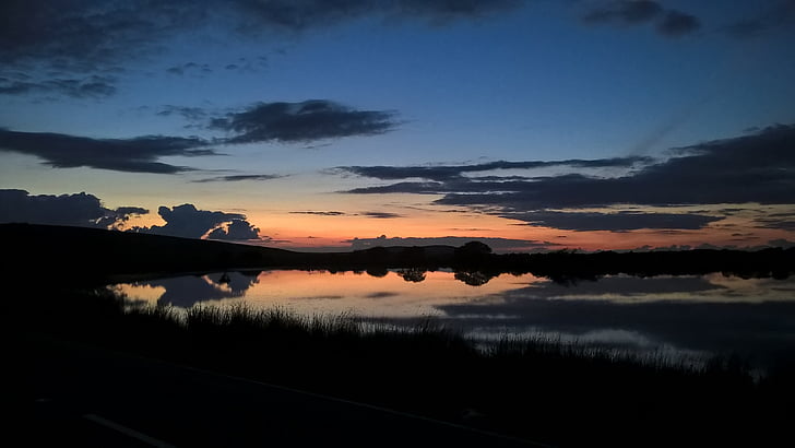 puesta de sol, Gower, Swansea, país de Gales, noche, nubes, paisaje