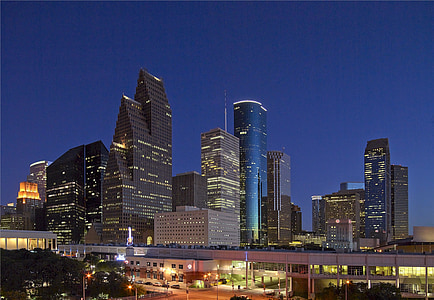 Skyline, Houston, hämärä, keskusta, Kaupunkikuva, Texas, Yhdysvallat