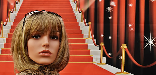 crveni tepih, stepenice, glamur, žena, lijep, šik, sunčane naočale