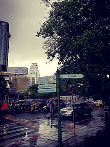 vägmärken, Bangkok, regn