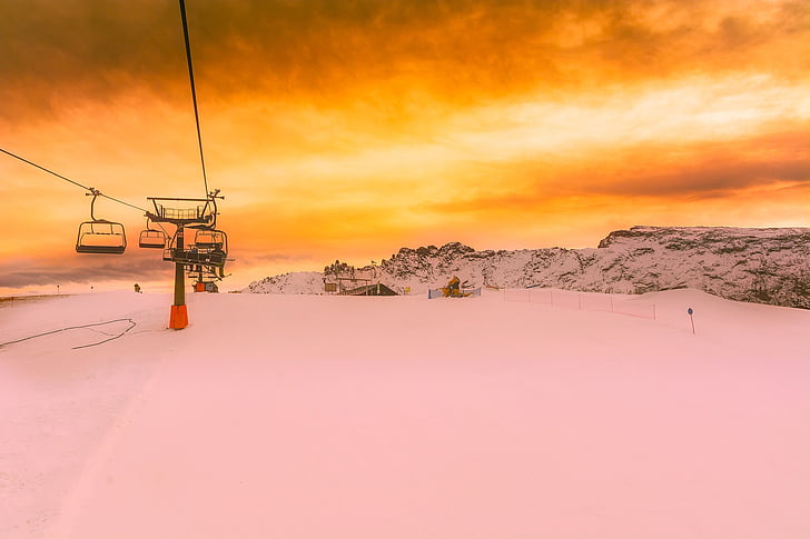 Itália, elevador de esqui, esqui, lazer, recreação, nascer do sol, pôr do sol
