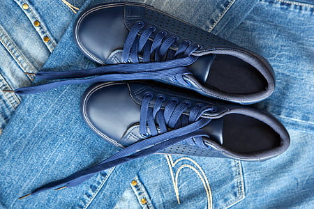 Jeans, chaussures de gym, lacets de chaussures, bleu, chaussures, chaussures de sport, mode