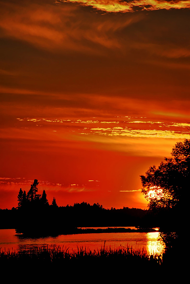 sunset, twilight, evening, sky, colors, lake, landscape