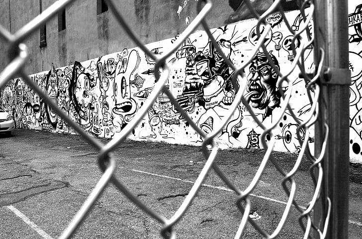 graffiti, wire mesh fence, street art, fence, art, wire mesh, chinatown