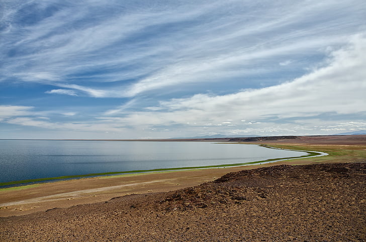 jezero, Mongolija, stepa, pustinja, oblaci, nebo, priroda