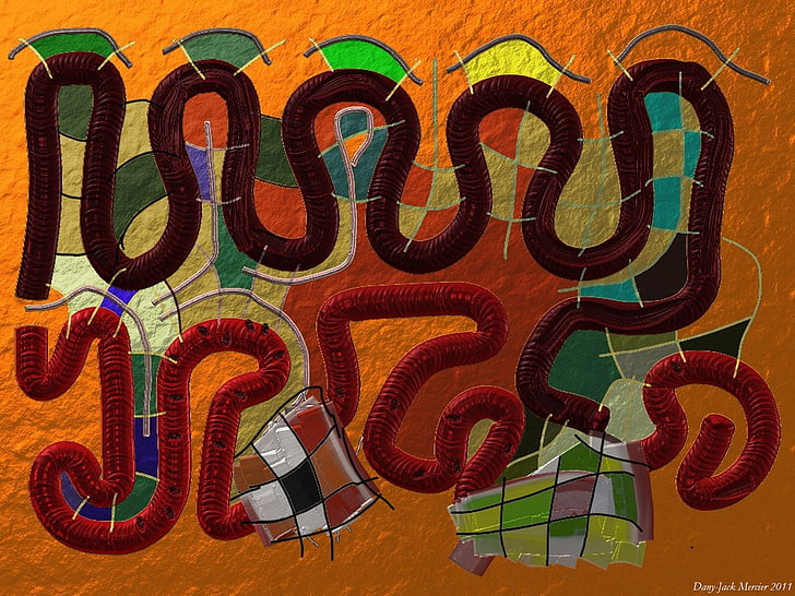 งู, หนอน, สีส้ม, เส้นโค้ง, ศิลปะ, ภาพวาด, ภาพ