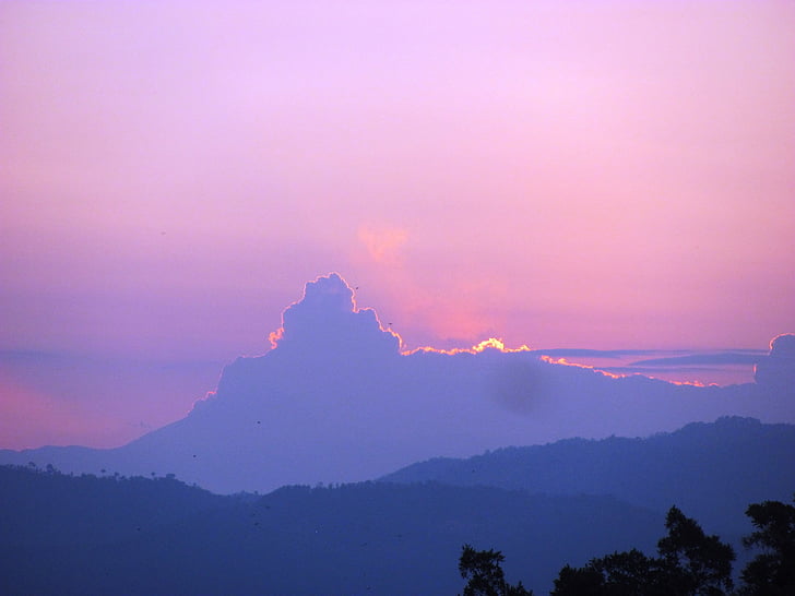 sun, sunset, clouds, colombia, pink sky, mountain, nature