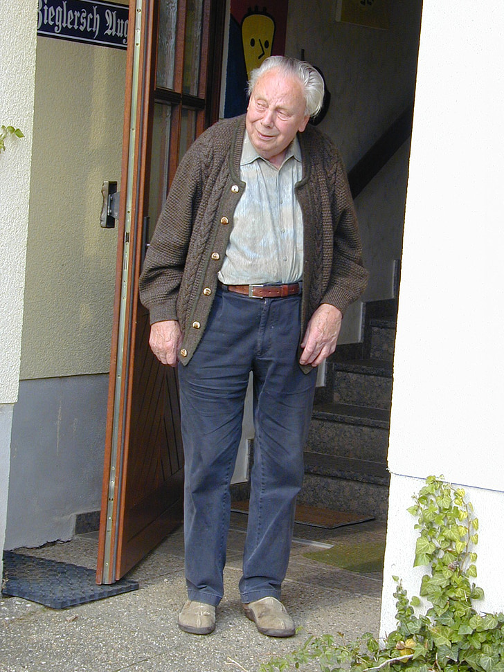 age, man, grandpa, door