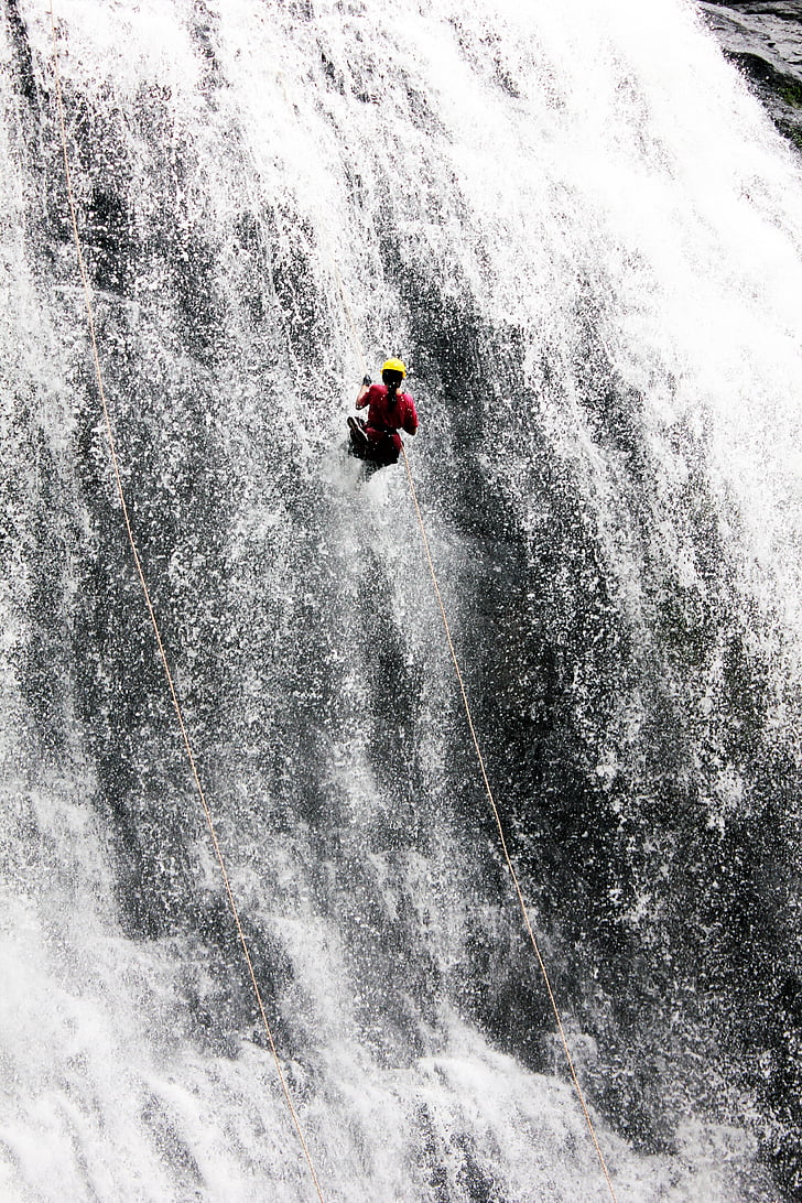 waterval, man, klimmen, abseilen, abseilen