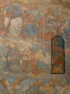 fresco, het meest recente Hof, Ulm kathedraal, muurschildering, deur, geheime deur, opening