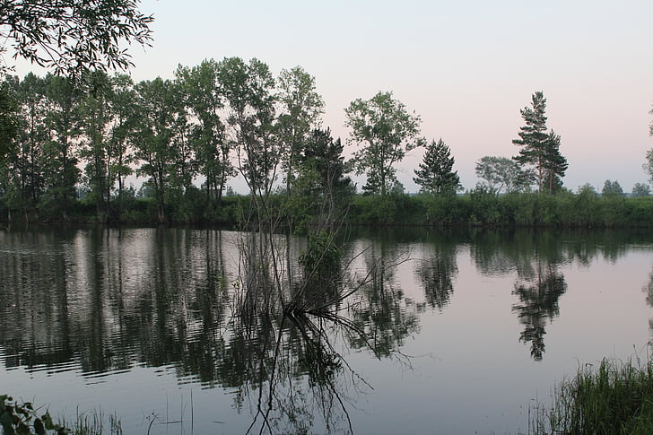 озеро, отражение, Лето, Россия, Река, пруд, Зеркальное отражение
