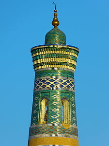 khiva, kihva, minaret, chodja islam minaret, unesco world heritage, museum city, abendstimmung